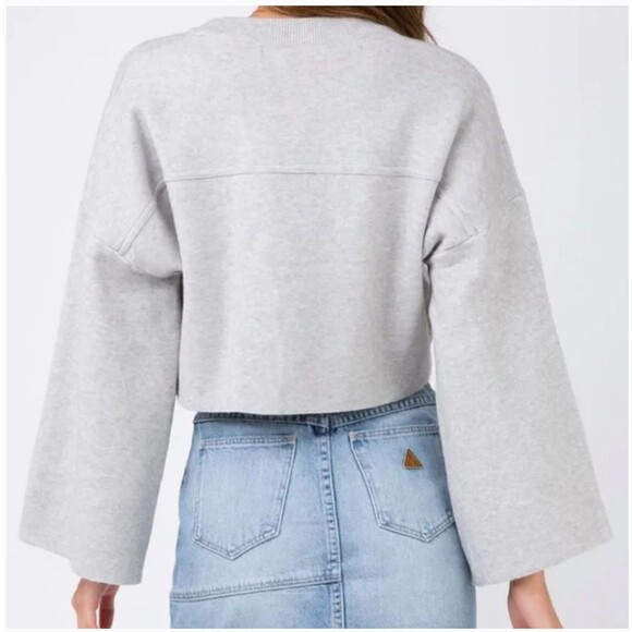 Princess Polly Crop Bell Sleeves Sweater Womens XS Gray Girl Soldier Relaxed - Picture 3 of 11